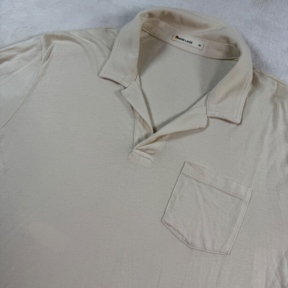 Marine Layer Mens Cream Beige Cotton Tencel Modal Short Sleeve Polo Shirt Size M